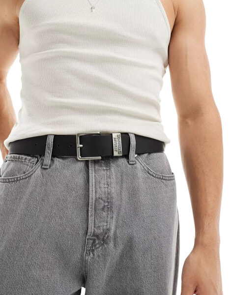 Armani Exchange logo leather belt in black