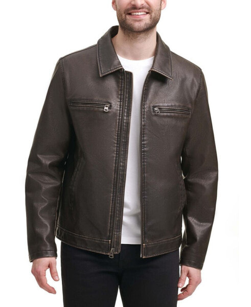 Men's Faux Leather Zip-Front Jacket