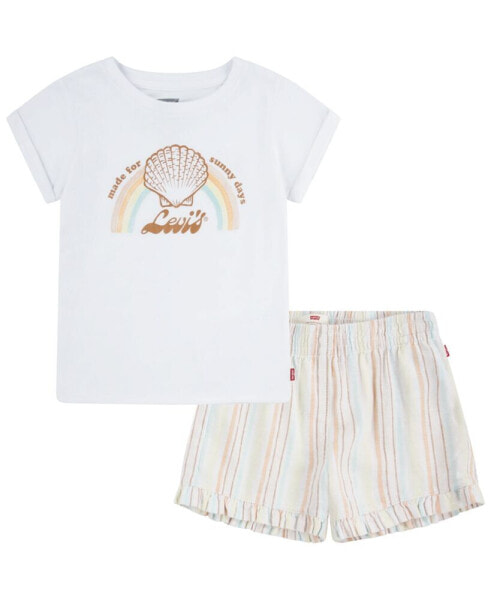 Toddler Girls Shell T-shirt and Frilly Shorts Set