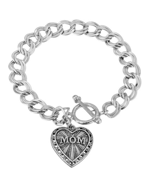 Pewter MOM Heart Charm Toggle Bracelet