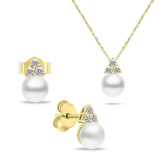 Timeless Gold Plated Genuine Pearl Jewelry Set SET228Y (Earrings, Necklace)