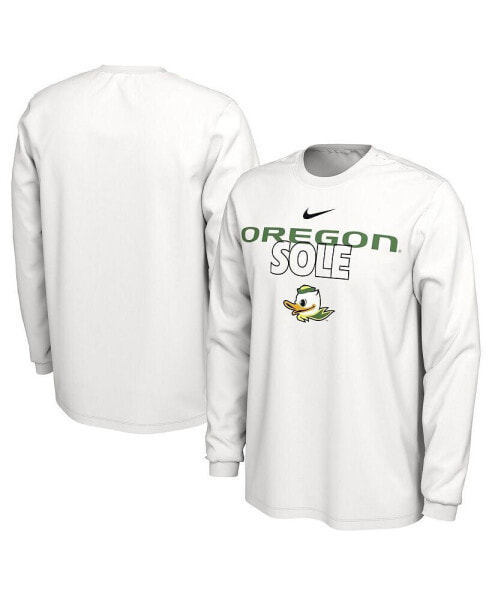 Men's White Oregon Ducks On Court Long Sleeve T-shirt