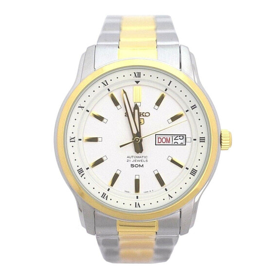 Часы и аксессуары Seiko Series 5 автоматические с белым циферблатом и двухцветным браслетом для мужчин SNKP14K1S