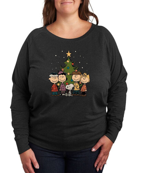 Air Waves Trendy Plus Size Snoopy Christmas Tree Graphic Long Sleeve Pullover Top