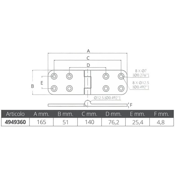 MARINE TOWN 165x50x4.5 mm Stainless Steel Hinge