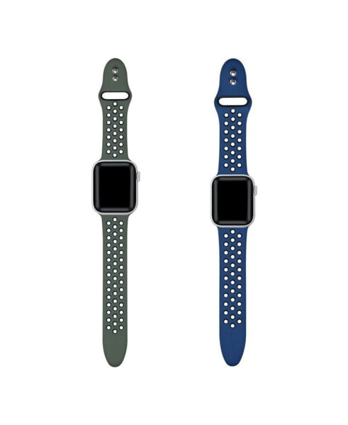 Breathable Sport 2-Pack Olive Green and Midnight Silicone Bands for Apple Watch, 42mm-44mm