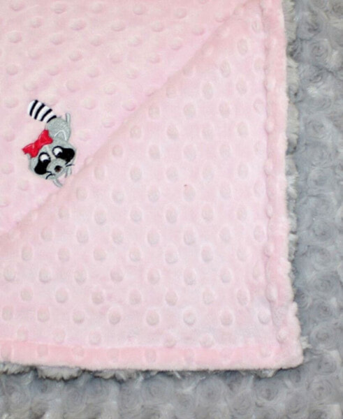 Minky Baby Girl Blanket With Embroidered Raccoon