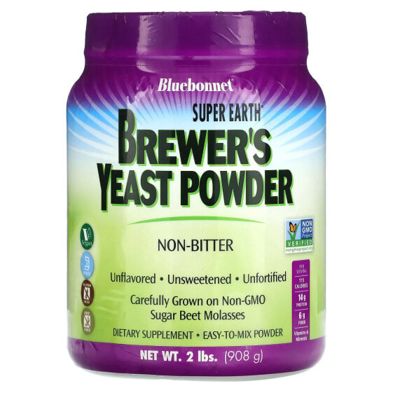 Дрожжи для здоровья Super Earth Brewer's Yeast Powder, натуральные, 2 фунта (908 г) от Bluebonnet Nutrition