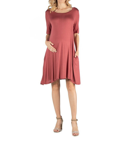 Soft Flare T-Shirt Maternity Dress with Pocket Detail