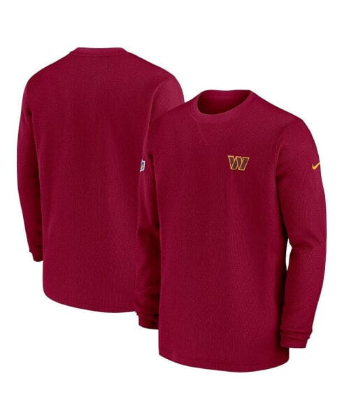 Men's Burgundy Washington Commanders 2023 Sideline Throwback Heavy Brushed Waffle Long Sleeve T-shirt