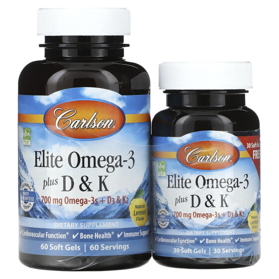 Elite Omega-3 Plus D & K, Natural Lemon Flavor, 60 + 30 Free Soft Gels