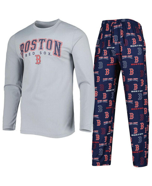 Men's Navy, Gray Boston Red Sox Breakthrough Long Sleeve Top and Pants Sleep Set