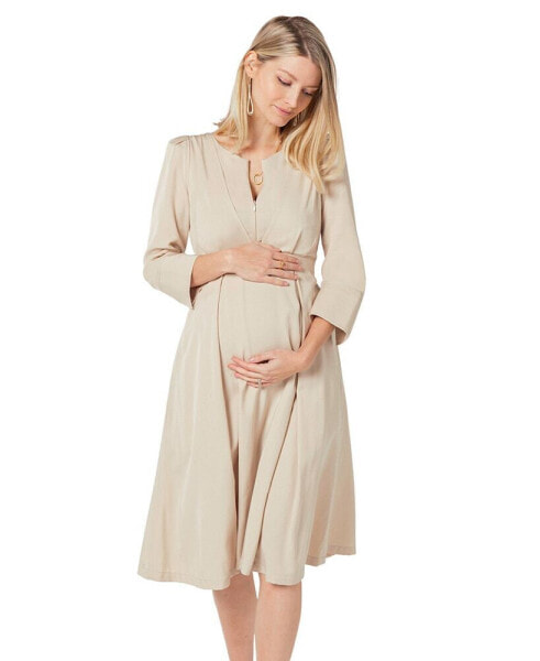 Maternity Empire Waist Nursing Midi Tea Dress in TENCEL