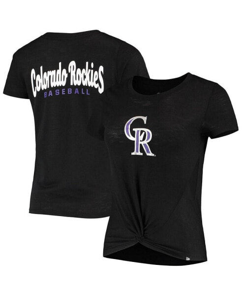 Women's Black Colorado Rockies 2-Hit Front Twist Burnout T-shirt