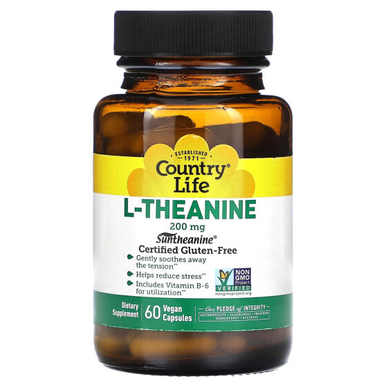 Country Life, L-теанин, 200 мг, 60 растительных капсул