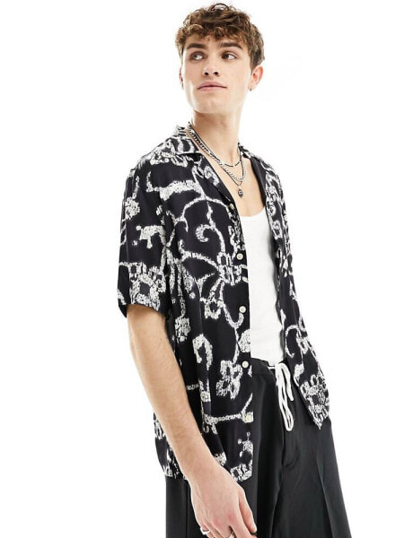 AllSaints Webs shirt in black print