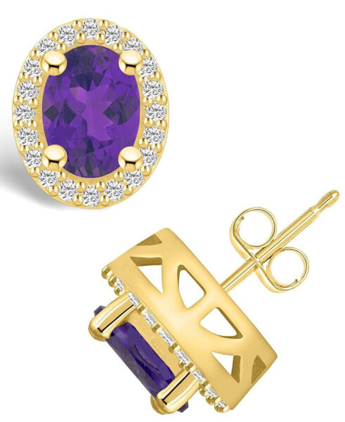 Amethyst (2-3/8 ct. t.w.) and Diamond (3/8 ct. t.w.) Halo Stud Earrings in 14K Yellow Gold