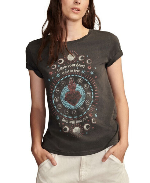 Women's Cotton Follow Your Heart Celestial Graphic T-Shirt