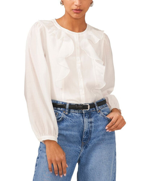 Women's Button-Front Ruffle Blouse