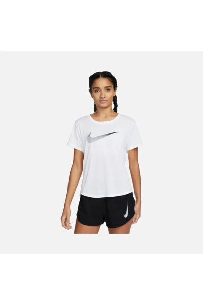 Dri-Fit One Swoosh Graphic Running Short-Sleeve Kadın Tişört, Beyaz Kadın Tişört