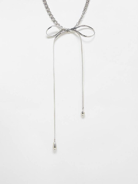 Reclaimed Vintage unisex drippy puller bow necklace in silver