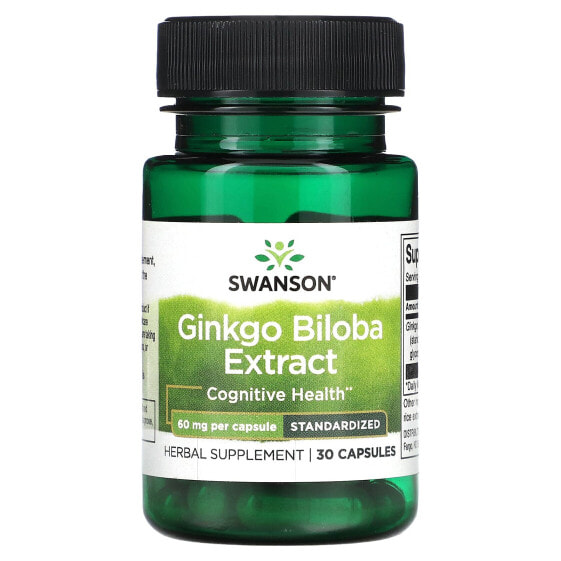 Травяной препарат Гинкго Билоба от Swanson, стандартизированный, 60 мг, 30 капсул