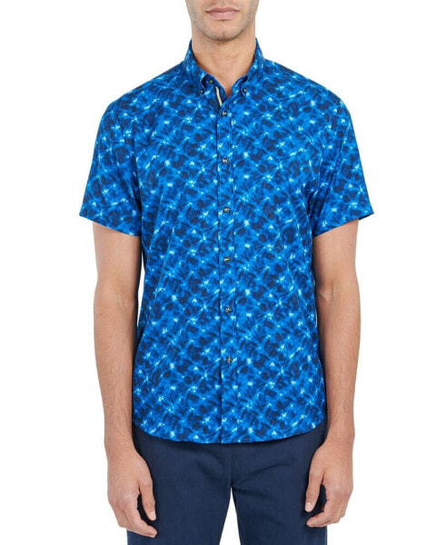 Men's Slim-Fit Performance Stretch Abstract Starburst Short-Sleeve Button-Down Shirt