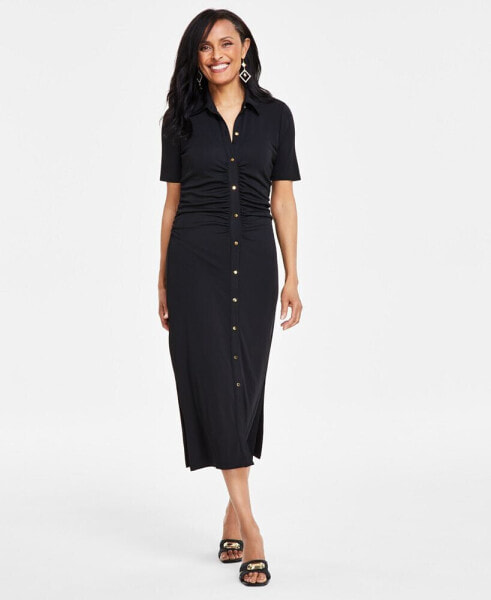 Women's Short-Sleeve Button-Front Dress, Created for Macy's