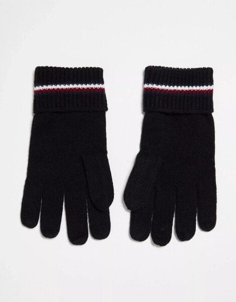 Tommy Hilfiger corporate knit gloves in black