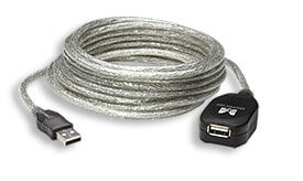 Manhattan USB-A to USB-A Extension Cable - 5m - Male to Female - Active - Translucent Silver - 480 Mbps (USB 2.0) - Daisy-Chainable - Built In Repeater - Equivalent to USB2AAEXT5M (except colour) - Hi-Speed USB - Three Year Warranty - Blister - 5 m - USB A - USB A