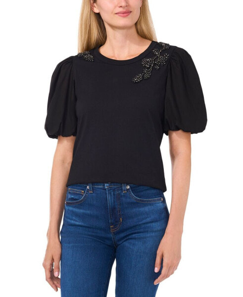 Women's Puff-Sleeve Bead-Embellished Top