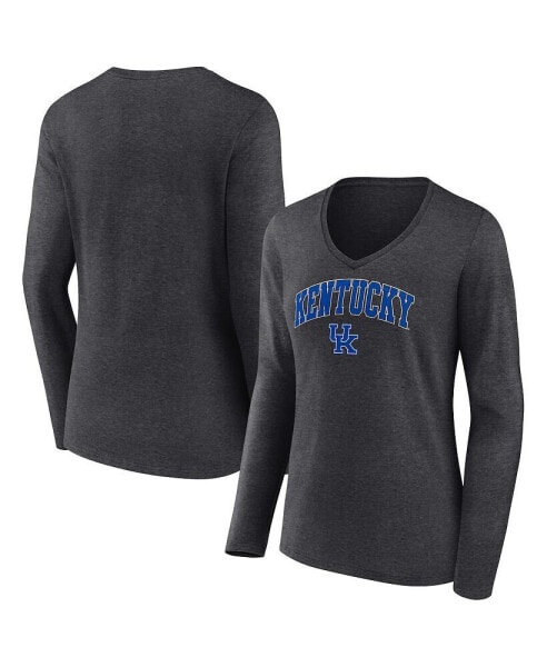 Women's Heather Charcoal Kentucky Wildcats Evergreen Campus Long Sleeve V-Neck T-shirt