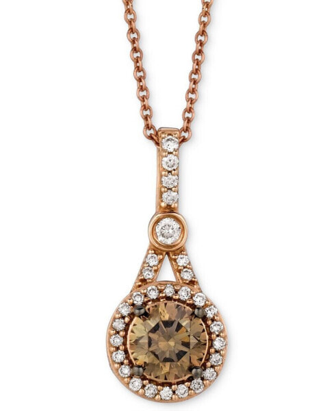 Chocolate Diamond (5/8 ct. t.w.) & Vanilla Diamond (1/4 ct. t.w.) Halo 18" Pendant Necklace in 14k Rose Gold