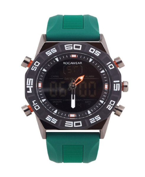Men's Analog-Digital Green Silicone Strap Watch 46mm