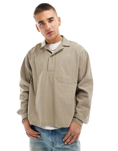 ASOS DESIGN oversized boxy textured shirt in khaki