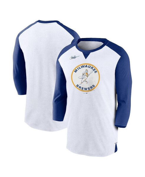 Men's White, Royal Milwaukee Brewers Rewind 3/4-Sleeve T-shirt