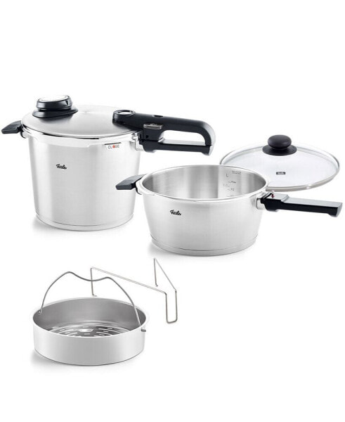 Давление плита Fissler vitavit Premium Stainless Steel, набор из 3,7 л и 6,3 л с стеклянной крышкой