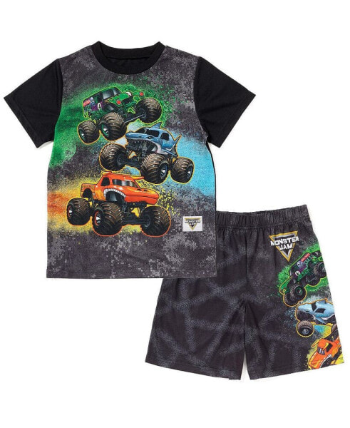 Toddler Boys Pullover Pajama Shirt and Shorts Sleep Set to Grave Digger El Toro Loco Megalodon