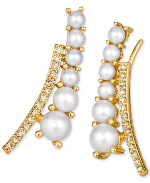 Vanilla Pearls (3-6mm) & Nude Diamond (1/4 ct. t.w.) Ear Climbers in 14k Gold