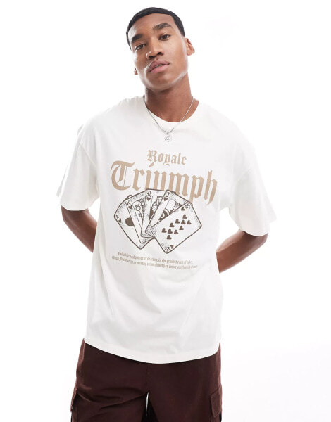 ADPT oversized t-shirt with triumph cards chest print in cream