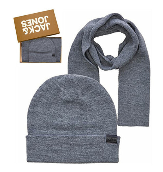 Men´s set - hat and scarf JACJOLLY 12163827 Gray Melange