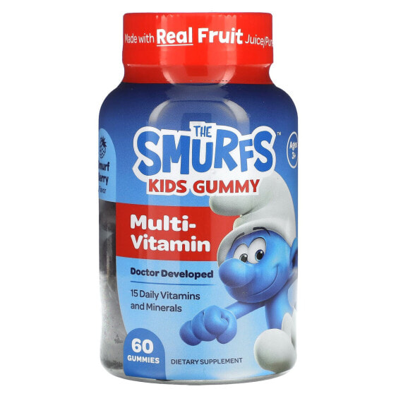 Витамины для детей Смурфики, Мульти-витамин, для возраста 3+, Ягоды Смурфов, 60 жевательных конфет