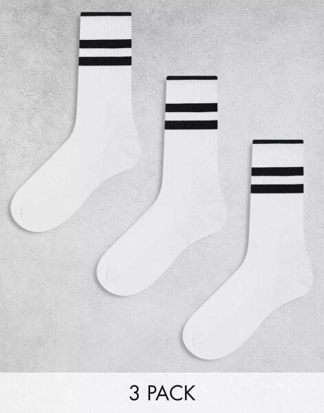 River Island 3 pack double stripe tube socks in white