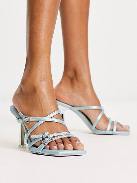 ALDO Eriasien buckle heeled sandals in sky metallic 