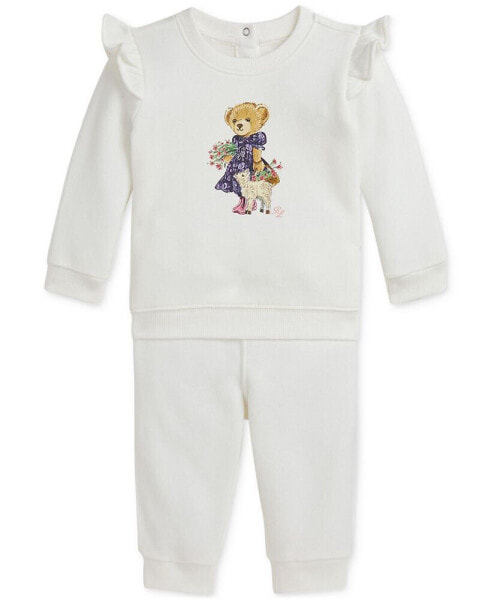 Baby Girl Fleece Polo Bear Sweatshirt & Pant Set