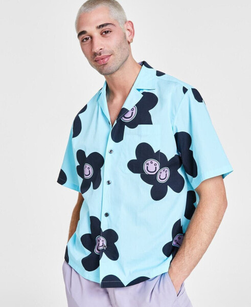 Men's Oversized-Fit Floral Button-Down Camp Shirt