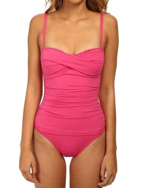 Tommy Bahama Pink Pearl Solids Shirred Twist Front Bandeau One-Piece pink sz 4