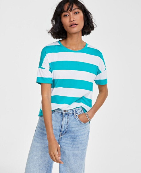 Women's Rugby Stripe Drop-Shoulder T-Shirt, Created for Macy's