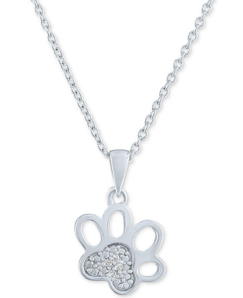 Diamond Accent Paw Pendant Necklace in Sterling Silver, 16" + 2" extender