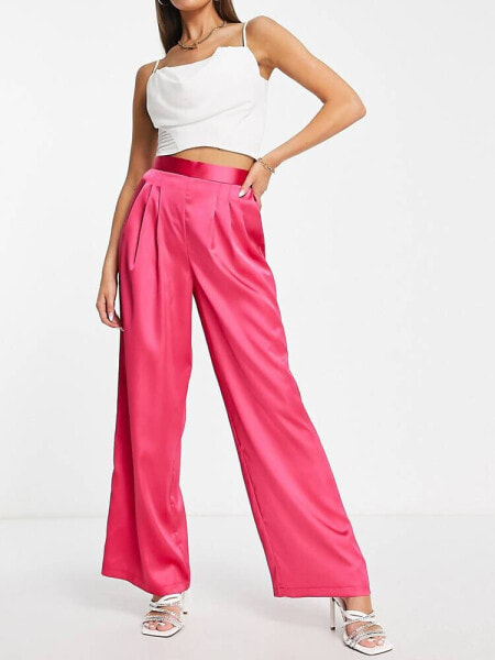 ASOS DESIGN satin trouser with pleat detail in hot pink
